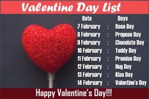 Valentine day Week List 2017