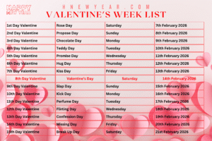 Valentine's Week List Dates Schedule February Days List
